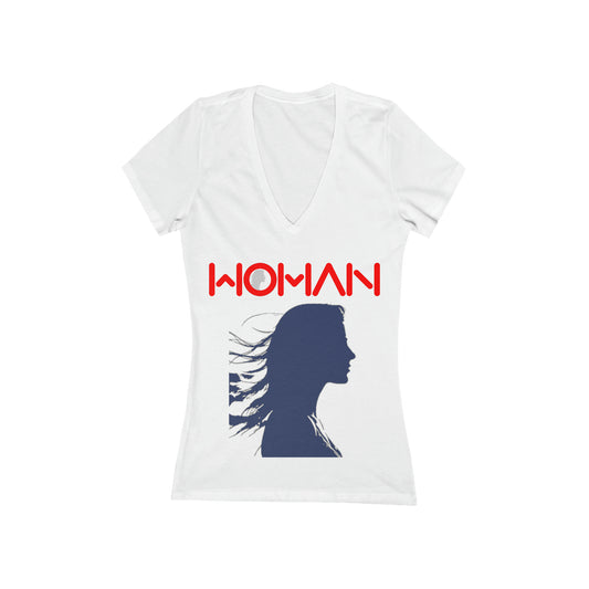 Woman Silhouette - Women's Jersey Short Sleeve Deep V-Neck Tee