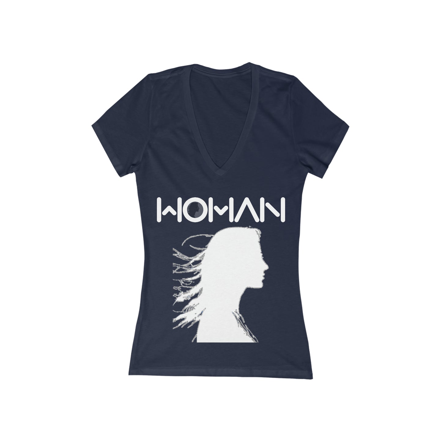 Blue/Black Woman Silhouette - Women's Jersey Short Sleeve Deep V-Neck Tee