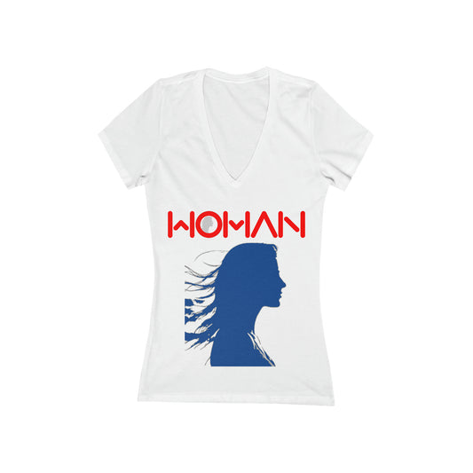 Woman Silhouette - Women's Jersey Short Sleeve Deep V-Neck Tee